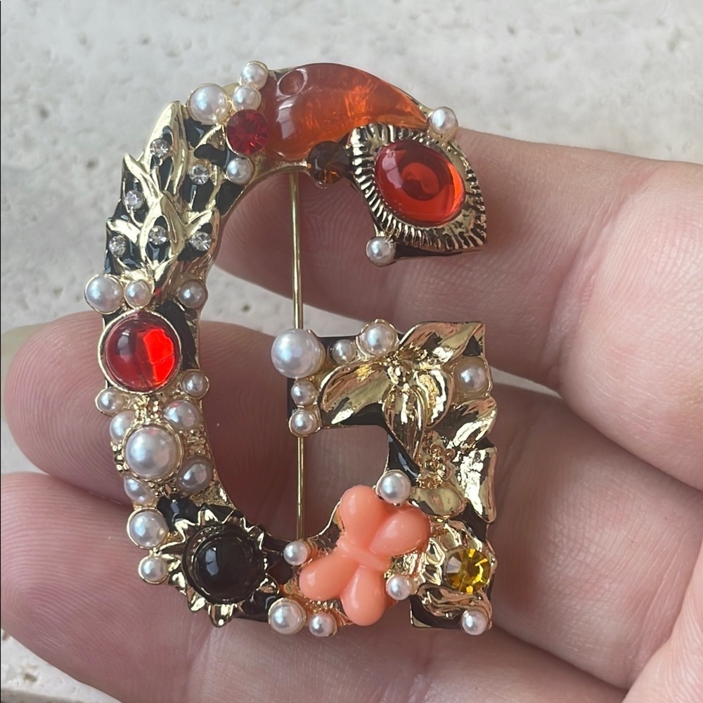 Saks Fifth Avenue Gold and Red Vintage-Inspired Brooch